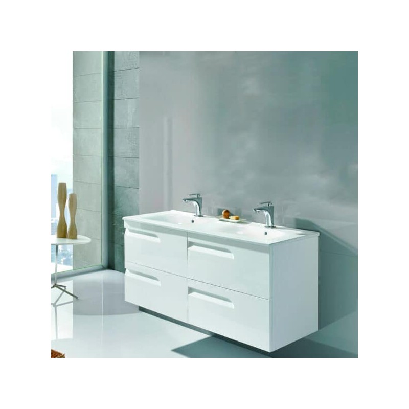 Gabinete Volado Doble Vitale Lacado Brillo Blanco con Lavabo Orbis 120cm x 45cm Esbaño 90212