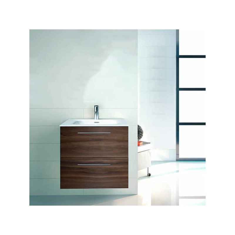 Gabinete Volado Easy Nogal Terracota con Lavabo Orbis 81cm x 46cm Esbaño 90311