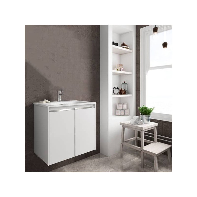 Gabinete Volado Style Lacado Brillo Blanco con Lavabo Orbis 61cm x 46cm Esbaño 90347
