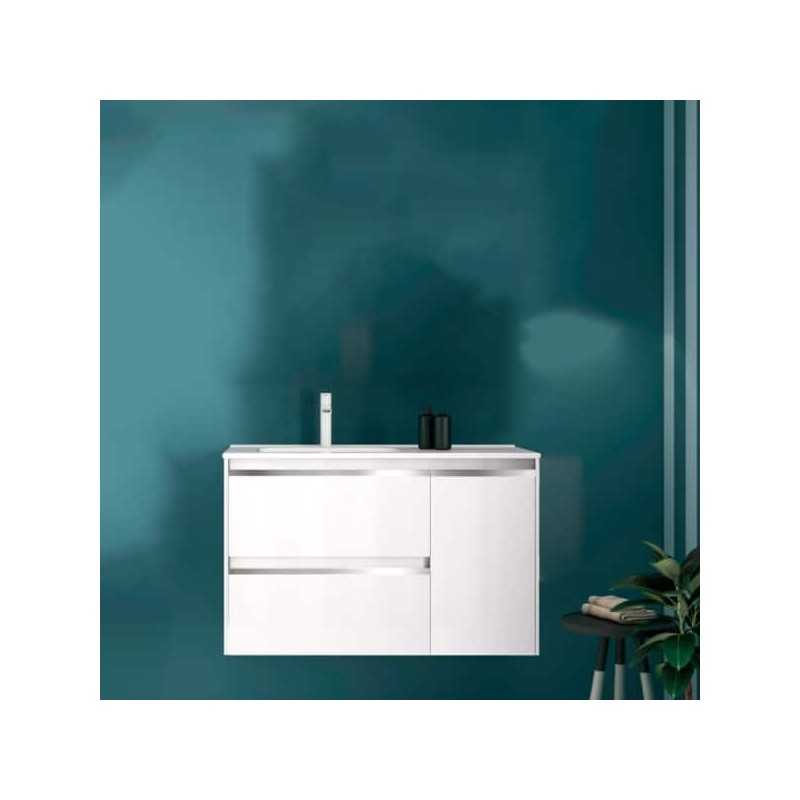 Gabinete Volado Style Lacado Brillo Blanco con Lavabo Orbis 91cm x 46cm Esbaño 90353