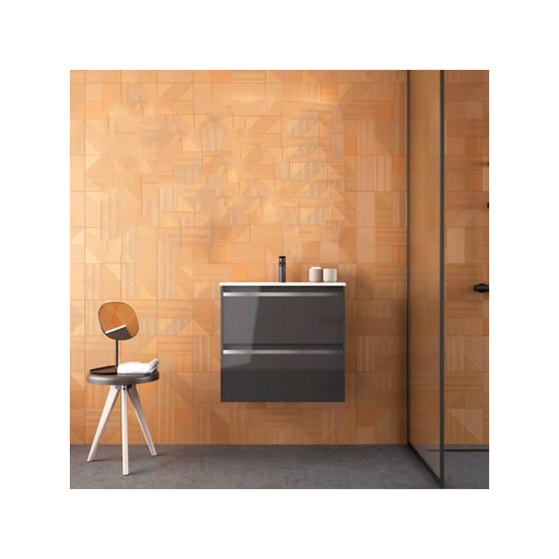 Gabinete Volado Style Lacado Brillo Gris con Lavabo Orbis 61cm x 46cm Esbaño 90351