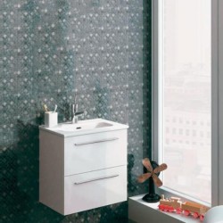 Gabinete Volado Urban Pack Lacado Brillo Blanco (2 cajones) con Lavabo Spirit 51cm x 40cm Esbaño 90329