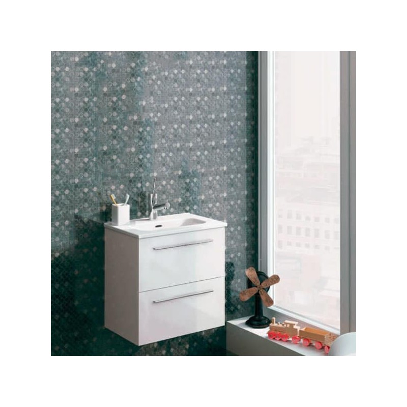 Gabinete Volado Urban Pack Lacado Brillo Blanco (2 cajones) con Lavabo Spirit 51cm x 40cm Esbaño 90329