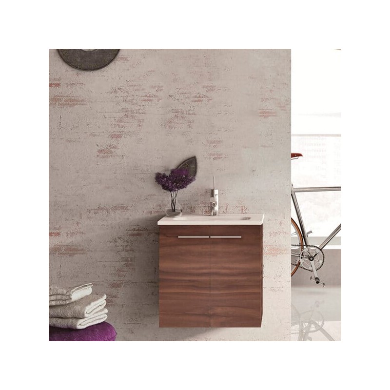 Gabinete Volado Urban Pack Nogal Terracota (2 puertas) con Lavabo Spirit 51cm x 40cm Esbaño 90328