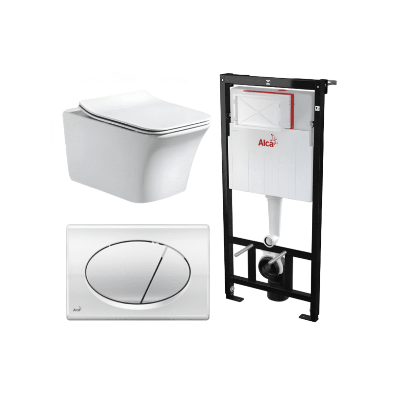 Kit Tanque Oculto A101, Taza Suspendida WC012 y Pulsador M71 Tecnobath-Alcaplast PWCS14-SADRO