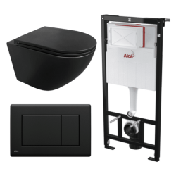 Kit Tanque Oculto A101, Taza Suspendida WC15NEGRO y Pulsador M278 Tecnobath-Alcaplast PWCS19-SADRO