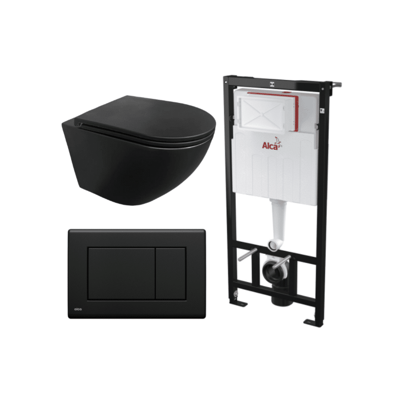 Kit Tanque Oculto A101, Taza Suspendida WC15NEGRO y Pulsador M278 Tecnobath-Alcaplast PWCS19-SADRO