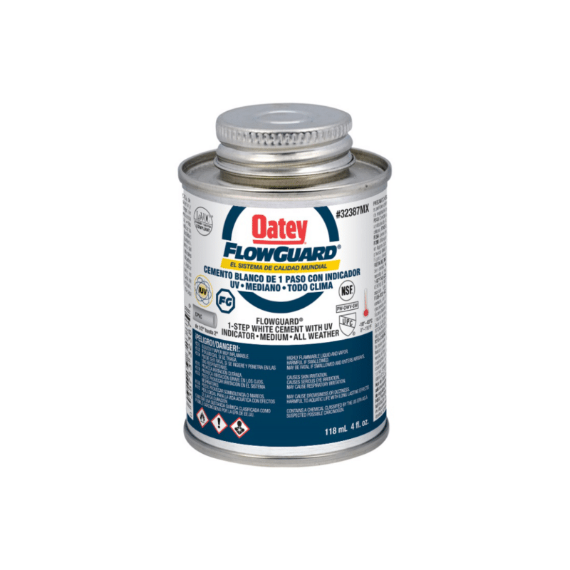 Cemento Blanco Flowguard con Indicador UV para CPVC 118ml (4 Oz) Oatey 32387MX