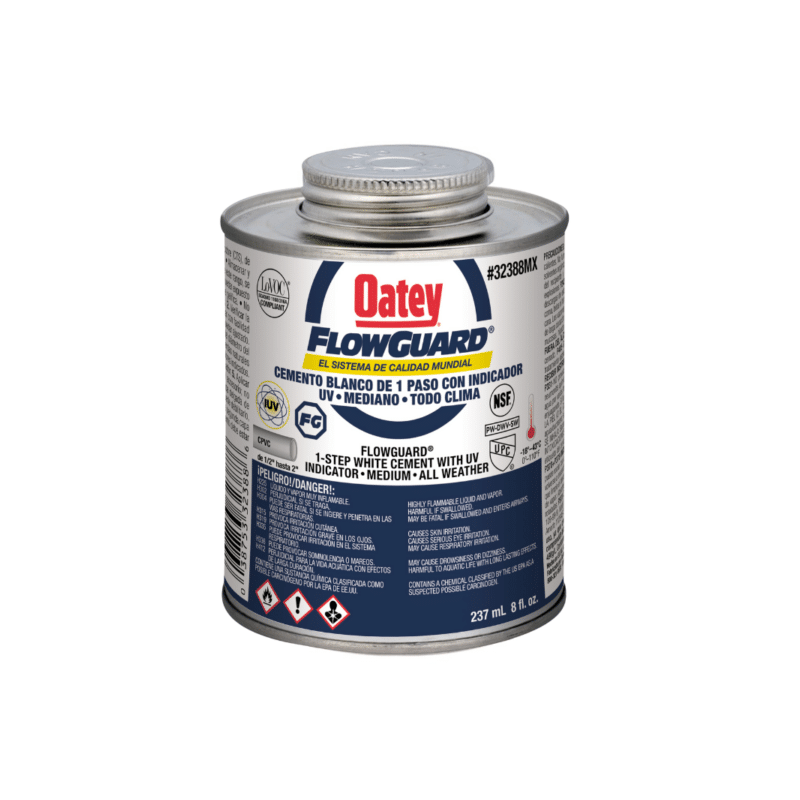 Cemento Blanco Flowguard con Indicador UV para CPVC 237ml (8 Oz) Oatey 32388MX