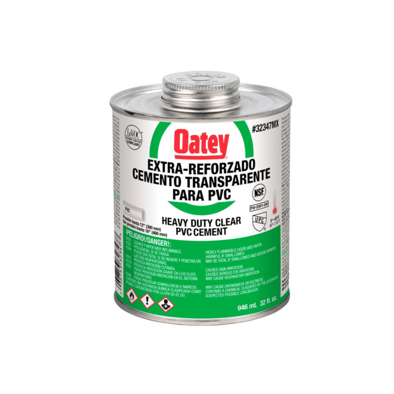 Cemento Transparente para PVC Extra Reforzado Oatey 947ml (32 Oz) 32347MX