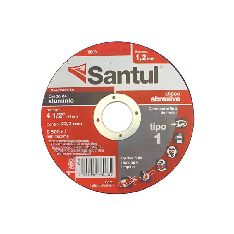 Disco Abrasivo de Corte Extrafino Metal Corte Recto 4-1/2? Santul 8008