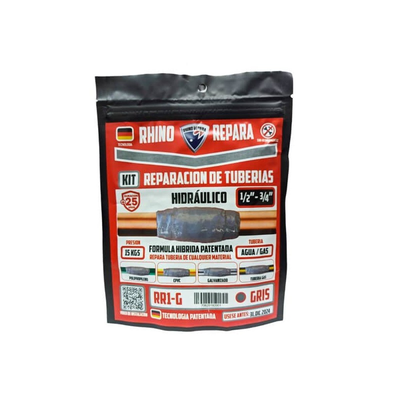 Parche Reparación de Tuberías Hidráulico 1/2? – 3/4? Gris Rhino Repara RR1-G