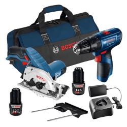 Kit Rotomartillo Inalámbrico GSB 120-LI de 3/8? 12V + Sierra Circular Inalámbrica GKS 12V-26 de 85mm 12V + Kit 2 Baterías 12V y 