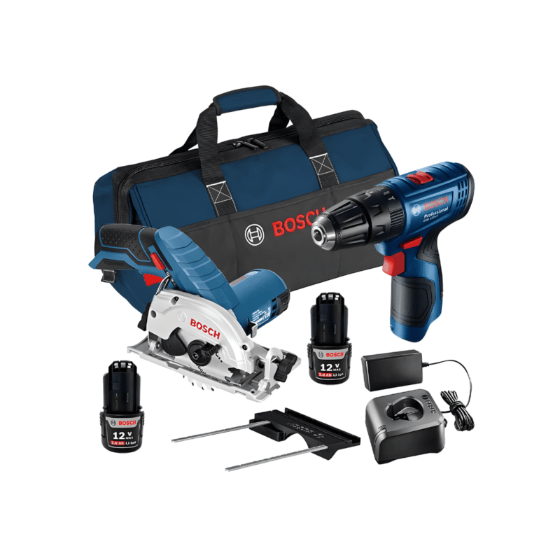 Kit Rotomartillo Inalámbrico GSB 120-LI de 3/8? 12V + Sierra Circular Inalámbrica GKS 12V-26 de 85mm 12V + Kit 2 Baterías 12V y 