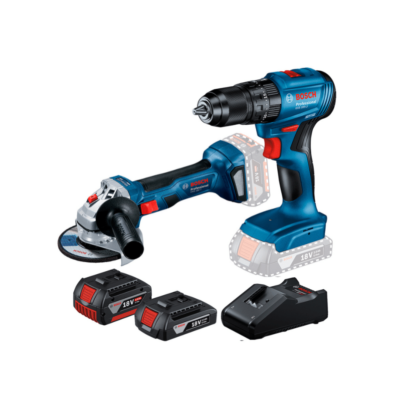 Kit Rotomartillo Inalámbrico GSB 185-LI de 1/2? 18V + Esmeril Angular Inalámbrico Brushless GWS 180-LI de 5? 18V + Kit 2 Batería