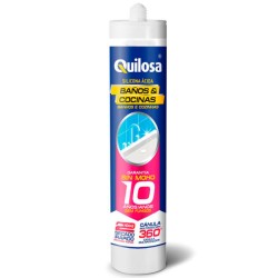 Silicon Baños y Cocinas Blanco con Fungicida Anti-Moho y Boquilla Giratoria 360° 280ml Quilosa