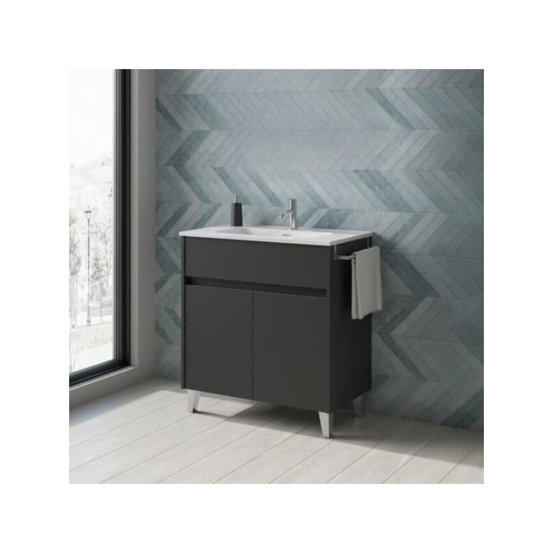 Gabinete Band Lacado Gris Mate con Lavabo Orbis 62cm x 74cm Esbaño 90406
