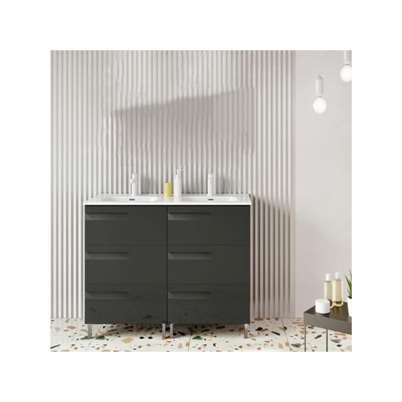 Gabinete Doble Vitale Lacado Brillo Gris con Lavabo Orbis 121cm x 46cm Esbaño 90225