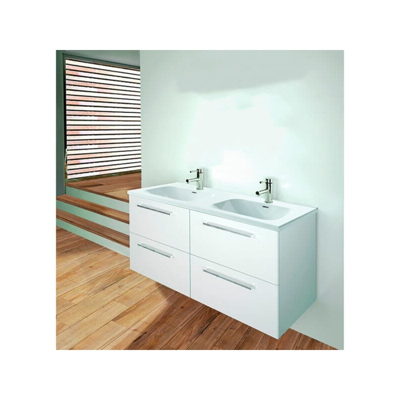 Gabinete Doble Volado Easy Lacado Brillo Blanco con Lavabo Orbis 121cm x 46cm Esbaño 90315